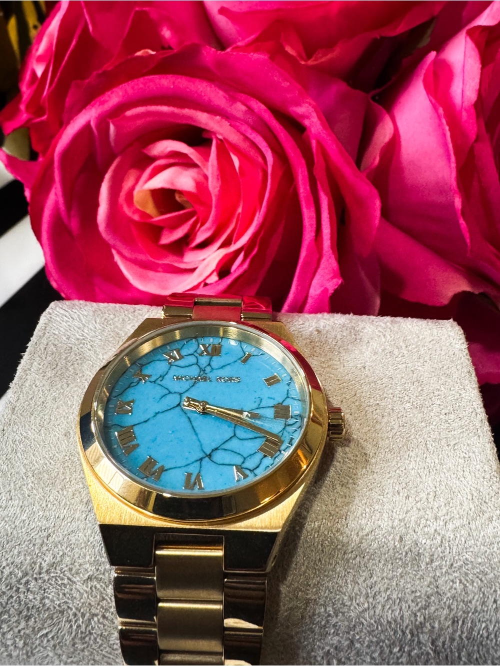 NIB Michael Kors Lennox Gold-Tone Watch with Turquoise Crackle Dial MK7460